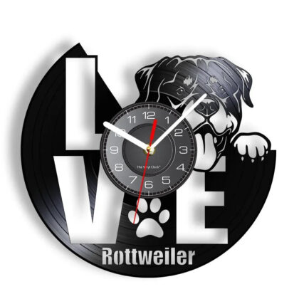 I Love Rottweiler Glow-in-the-Dark Vinyl LP Record Wall Clock – Cute Dog Puppy Art Decor for Pet Owners